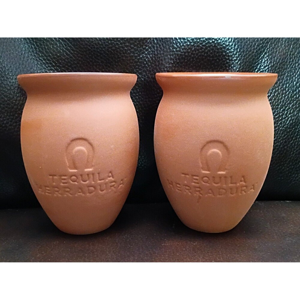 Herradura Tequila Cantarito Cups Set of 2 Clay Barware promotional bar swag